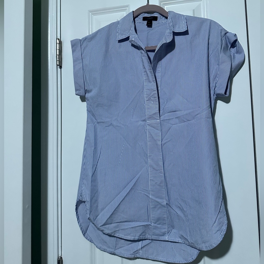 Size 0 J. Crew Blouse Blue and White Stripes with short sleeves